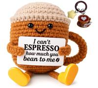 Funny Positive Coffee Cup, Emotion Support Crochet Doll with Card, Coffee Cup Charm Keychain, Coffee Lovers Birthday Gifts for Her, Him, Friend, Coworker, Home Office Desk Decor, Encouragement Present