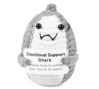 Funny Positive Doll - Knitted Grey Shark With Card, Good Luck and Funny Gifts, Pocket Hug for Birthday Gift Party Decoration