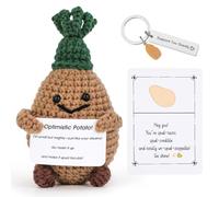 Funny Positive Emotion Support Crochet Potato, Cute Handmade Knitted Doll with Card and Keychain Home Office Desk Decor Birthday Holidays Cheer up Gifts for Parents Friends Lover Coworker Teacher