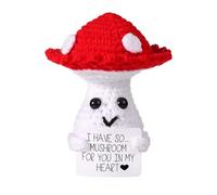 Funny Positive Mushroom, 3.93in Creative Cute Emotional Support Knitted Wool Potato Doll with Inspirational Card Mushroom Crochet Lucky Gift for Plush Birthday Gift Party Decoration Encouragement