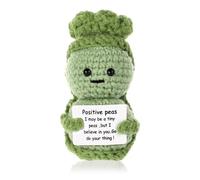 Funny Positive Pea, 3.8 Inch Creative Cute Positive Pea Crochet Knitted Wool Pea Potato Doll Gift for Emotional Support Pickle Toy with Inspirational Cards for Friends Party Decoration Encouragement