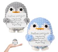 Funny Positive Penguins 2 Pc Mini Penguin Teddy, Knitted Penguin Plush and Crochet Doll Pocket Hugs, Emotional Support Gift for Birthday, Christmas or Decoration