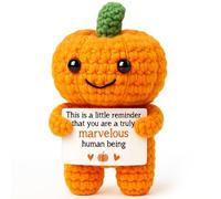 Funny Positive Pumpkin Emotional Crochet Support Gifts, Halloween Decorations Indoor Gifts, Fall Thanksgiving Decorations for Home, Halloween Basket for Teen Girls Boys Kids, Handmade Pumpkin Decor