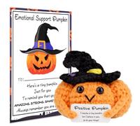 Funny Positive Pumpkin Gifts, Halloween Boo Basket Gift for Women Men, Emotional Support Gift Positive Crochet Pumpkin Gifts, Cute Knitted Toys Dolls, Presents for Women Halloween Home Decorations