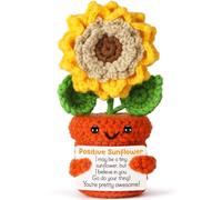 Funny Positive Sunflower Gifts for Women, Emotional Cheer Up Birthday Gifts for Men Coworker Friends Boss Daughter, Inspirational Handmade Small Cute Crochet Sunflower Stuff Things, Desk Decor