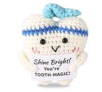 Funny Positive Tooth Doll, Cute Handmade Crochet Plush Toy with Card Inspirational Gifts Dentist Hygienist Emotional Knitted Support Desk Decor Stuffy for Dental Hygiene Birthday Presents(Style 3)