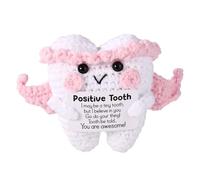 Funny Positive Tooth Doll, Handmade Cute Crochet Knitted Tooth Toy Plush with Angel Wings & Card Dental Dentist Assistant Hygienist Gifts Emotional Inspirational Support Desk Decor for Women Men