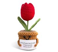 Funny Positive Tulip Gifts, Emotional Support Plush Tulip, Handmade Crochet Potted Plants Knitted Flowers, Cute Crochet Flowers Creative Tulip Knitting Gifts, Small Potted Knitted Decorations, Red