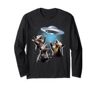 Funny Possum Cursed Three Opossums Howl At Mystical UFO Long Sleeve T-Shirt
