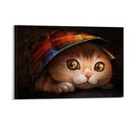 Funny Poster of Animal Cat Hiding Under Blanket Modern Decoration for the Home 08 x 12 Inches (20 x 30 cm)