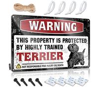 Funny Poster Sign Warning This Property Is Protected By A Highly Trained Terrier Tin Sign Funny Patio Signs Funny Saying Tin Signs(20X30CM)