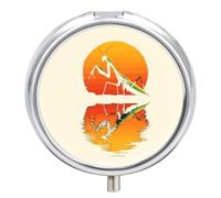 Funny Praying Mantis Sunset Small Pill Organizer with 3 Compartments Travel Medicine Case Portable Round Vitamin Storage Box