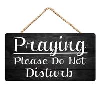 Funny Praying Please Do Not Disturb Wood Sign Rustic Meeting Progress Office Decor Wooden Hanging Sign 5x10Inch Wall Plaque Decor For Indoor Outdoor (Black)
