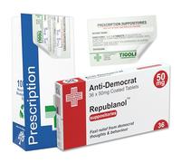 Funny Prescription Box Gift Set - Novelty Gag Gift with Realistic Pill Box, Prescription Bag & Sticker - Unique Joke Present for Friends, Birthdays, Office Parties & Secret Santa (Anti-Democrat)