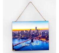 Funny Primitive Decor Wood Sign Skyline New York City Landscape Country Wall Art Wood Plaque Sign 10x12 Inch USA Street Painting State Building Wooden Hanging Signs Home Decor for Home Entryway