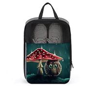 Funny Print Travel Shoe Bag,Little Owl Sitting Under Mushrooms Shoe Bag with Zipper & Handle, Waterproof Breathable Portable Large Shoes Storage Bag Shoes Organizer Pouch for Outdoor