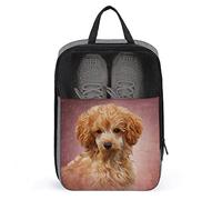 Funny Print Travel Shoe Bag,Toy Poodle Puppy Dog Shoe Bag with Zipper & Handles,Waterproof Breathable Portable Large Shoes Storage Bag Shoes Organizer Pouch for Outdoor