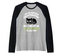Funny Procrastination Cat Amateur Crastinator Humor Raglan Baseball Tee