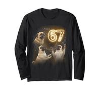 Funny Pug 67 Meme 3 Pugs Dog Lovers Howling at The Moon Long Sleeve T-Shirt