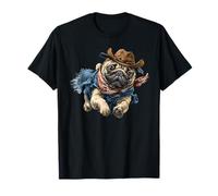 Funny Pug Cowboy Tee Design Retro Vintage Dog Graphic T-Shirt