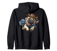 Funny Pug Cowboy Tee Design Retro Vintage Dog Graphic Zip Hoodie