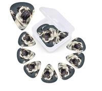 Funny Pug Dog Guitar Picks 12 Pack 3 Different Thickness Celluloid Guitar Plectrums with Guitar Pick Storage Box Personalized Guitar Pick for Acoustic Guitar Picks
