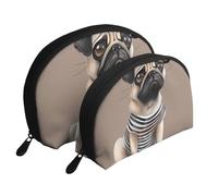 Funny Pug Dog Printed Makeup Bags 2-Piece Portable Shell Travel Toiletry Bag Cosmetic Organizer Bag for Women