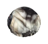 Funny Pug Dog Shower Caps for Women Reusable Waterproof Shower Bonnet Large Elastic Bath Caps Double Layers Bathing Hair Caps Designed for all Hair Lengths with PEVA Lining