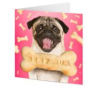 Funny Pug dog with cute homebaked bone message BEST MUM - Birthday, Mother's day card