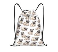 Funny Pug Dogs Cute Print Unisex Drawstring Bag Foldable Drawstring Backpack Durable String Backpack For Swim Picnic Climbing