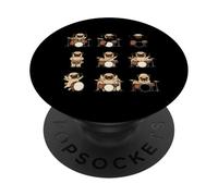 Funny Pug Drum Kit Puppy Dog Cartoon Music Lover PopSockets Adhesive PopGrip