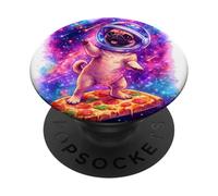 Funny Pug Flying A Pizza Astronaut Puppy Space PopSockets Adhesive PopGrip
