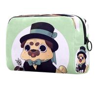 Funny Pug in a Suit Lovely Dog Puppy Cosmetic Bag for Women, Travel Toiletries Bags Large Makeup Handy Pouch Organiser Bag with Zipper