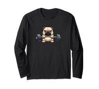 Funny Pug Lifting Weights Gym Workout Cartoon Long Sleeve T-Shirt
