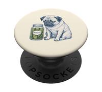 Funny Pug Looking Sad Sitting Next to Pickles Dog Lover PopSockets Adhesive PopGrip