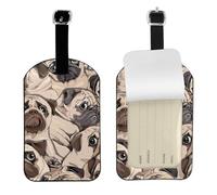 Funny Pug Pattern,Luggage Tags Pu Leather Name Tag Travel Suitcase Identifier ID Tags Durable Baggage Label 2 pcs