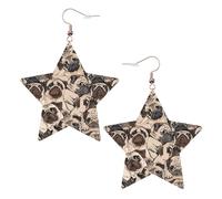 Funny Pug Pattern Printed Leather Pierced Earring Set, 1 Pair Lightweight Bohemian Earrings Birthday Party Jewelry Gifts For Women