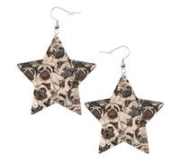 Funny Pug Pattern Printed Leather Pierced Earring Set, 1 Pair Lightweight Bohemian Earrings Birthday Party Jewelry Gifts For Women