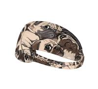 Funny Pug Pattern Printed Running Headband Women, Foldable Adjustable Width, Non Slip for Workout Washing and Spa