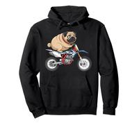 Funny Pug Riding Dirt Bike Cartoon Humor Pullover Hoodie