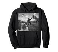 Funny Pug Selfie With Bigfoot UFO And Dinosaur Pullover Hoodie