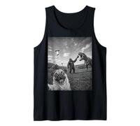 Funny Pug Selfie with Bigfoot UFO and Dinosaur Tank Top
