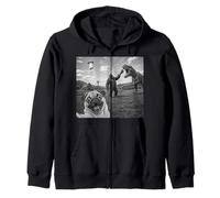 Funny Pug Selfie With Bigfoot UFO And Dinosaur Zip Hoodie