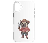 Funny Pug Sheriff Cowboy Design Case for iPhone 16 Plus