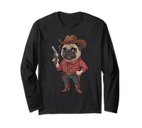 Funny Pug Sheriff Cowboy Design Long Sleeve T-Shirt