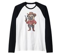 Funny Pug Sheriff Cowboy Design Raglan Baseball Tee