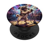 Funny Pug Singer Concert Stage Dog Music Show PopSockets Adhesive PopGrip