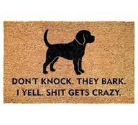 Funny Puggle Entrance Doormat - Don't Knock They Bark I Yell Gets Crazy - Bold Quote for Porch - Patio - Indoor Decor - Durable Non Slip Floor Mat - Pet Owners - Everyday Use