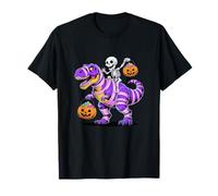 Funny Pumpkin Candy Basket Skeleton Riding Mummy Dinosaur T-Shirt
