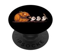 Funny Pumpkin Chasing Ghosts Halloween Baseball PopSockets Adhesive PopGrip